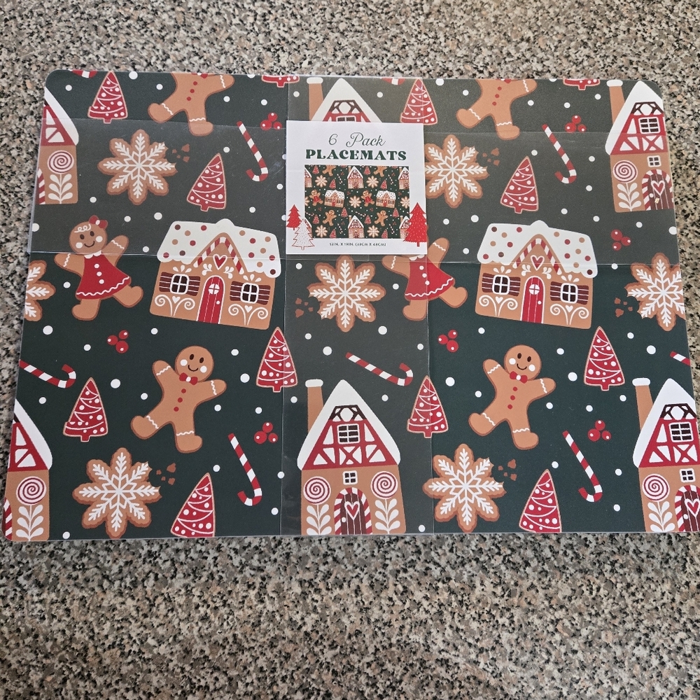 Gingerbread Festive Holiday Placemats - 6 Pack